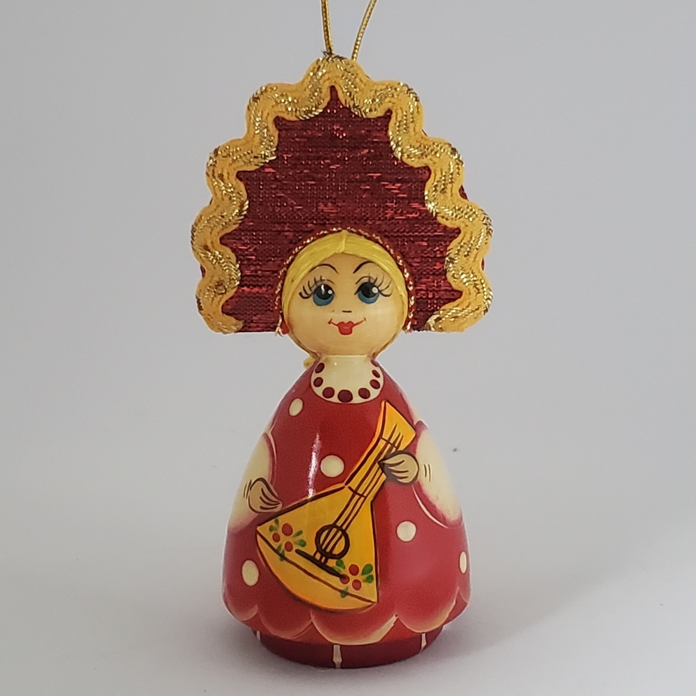 Vintage Handmade Russian Wooden Christmas Ornament Handpainted Made in Russia